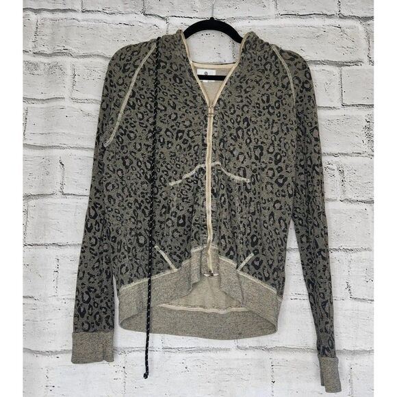 Sundry Ivory Leopard-print Long-Sleeved Women's Size 0 XS Hooded jacket - Picture 1 of 8